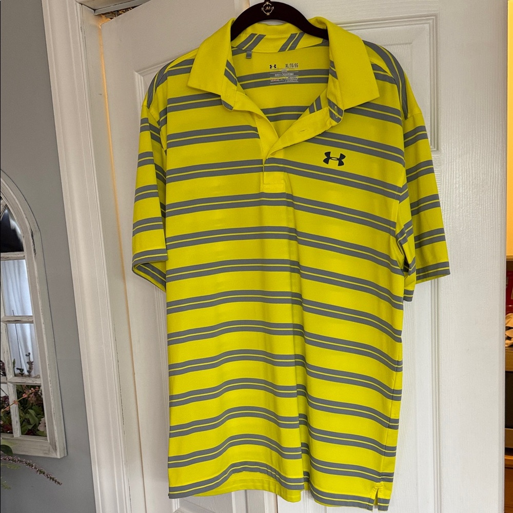 Under Armour Men's Bright Yellow and Gray Polo